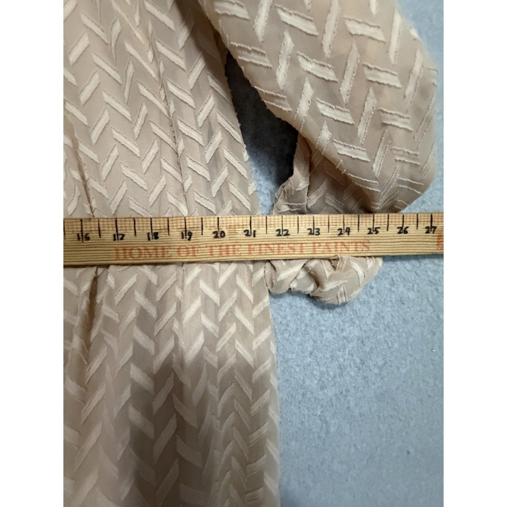 One September Dress Womens L Beige Chevron Sequin V Neck Long Sleeve Shift Boho - Picture 10 of 13